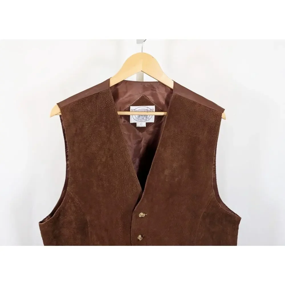 Vintage 90s Vest John Ashford Brown Suede Leather Western Men's Size L